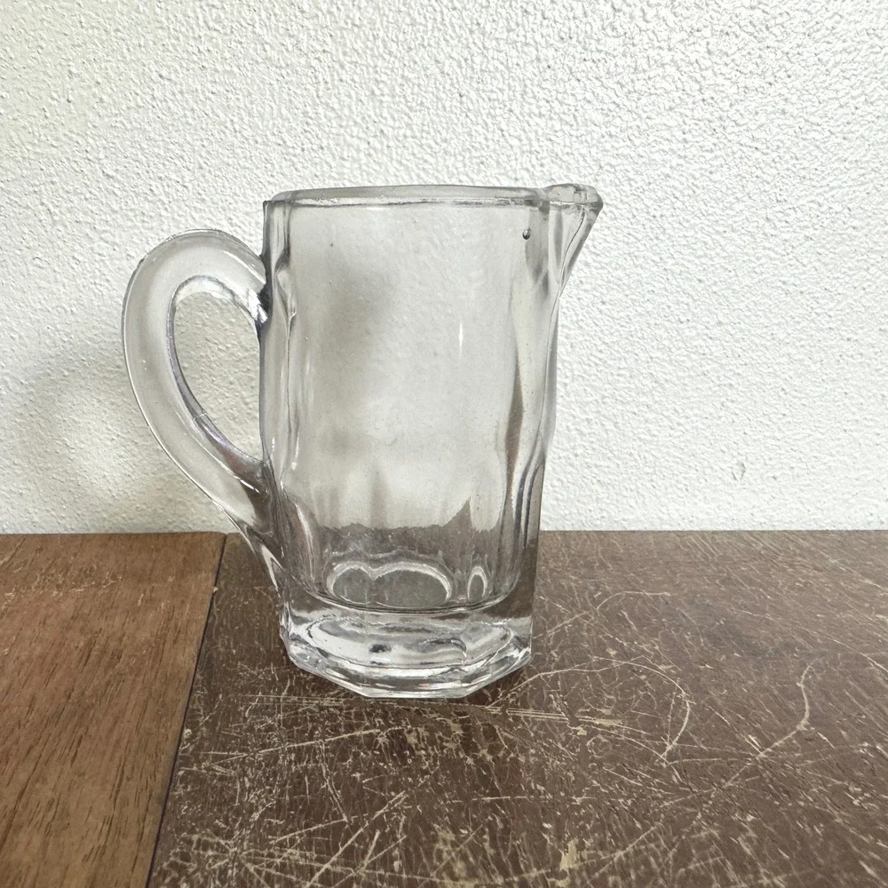 Vintage‎ Clear Pressed Glass Creamer Pitcher with handle